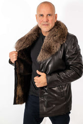 Men's Coat Douglas Black with Wolf collar